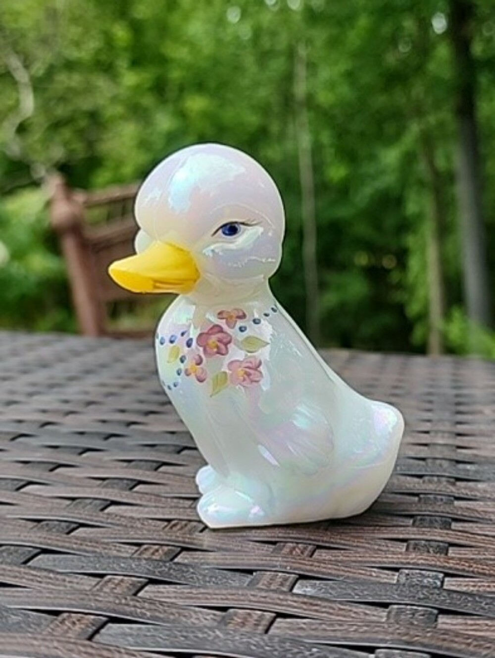 Vintage Fenton Iridescent White Duckling Miss Daphne Handpainted K. Brighthill